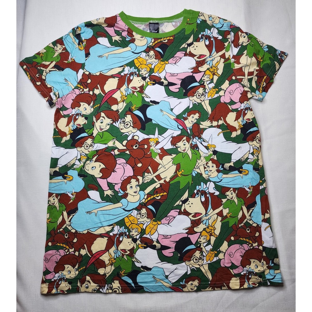 Disney Peter Pan All Over Print T-Shirt XL Tinker Bell Wendy Captain Hook